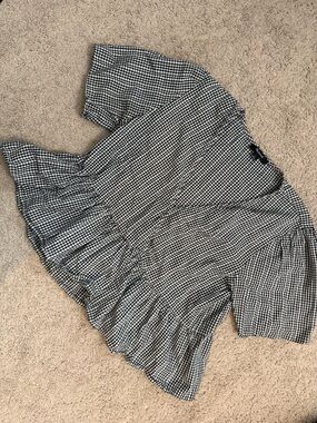 Madewell Black & White Gingham Peplum Top - Womens